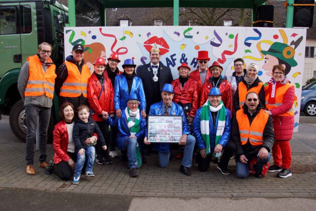 Gruppenbild Jecke Bürgerschützen 2024 mit ihren Wagenengeln